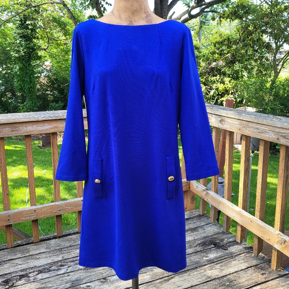 Eliza J Sheath Dress Blue Long Sleeve Shift Size 10